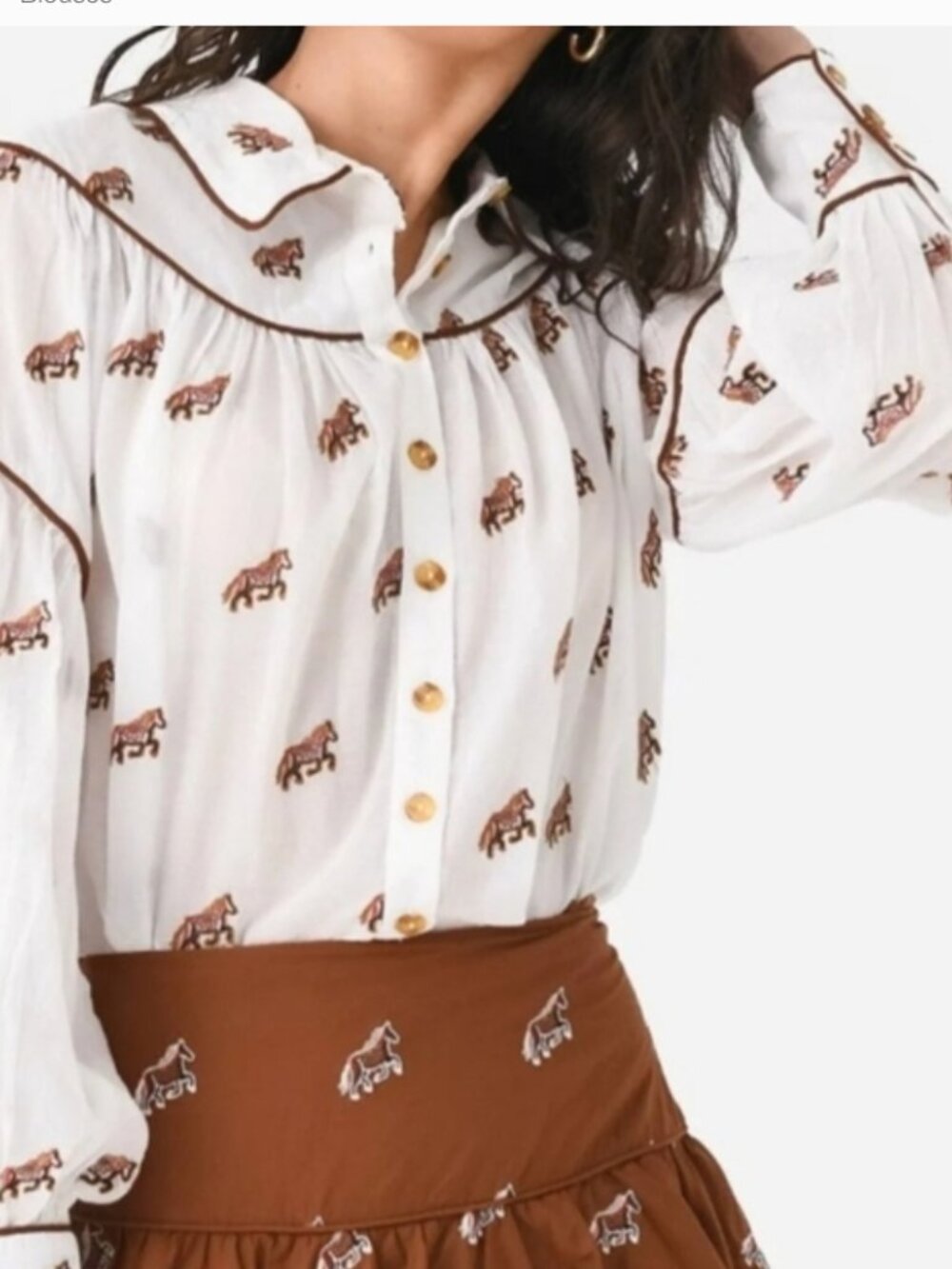 Farm Rio Embroidered Horses Front Buttons Cotton Blouse size XS - Picture 2 of 9